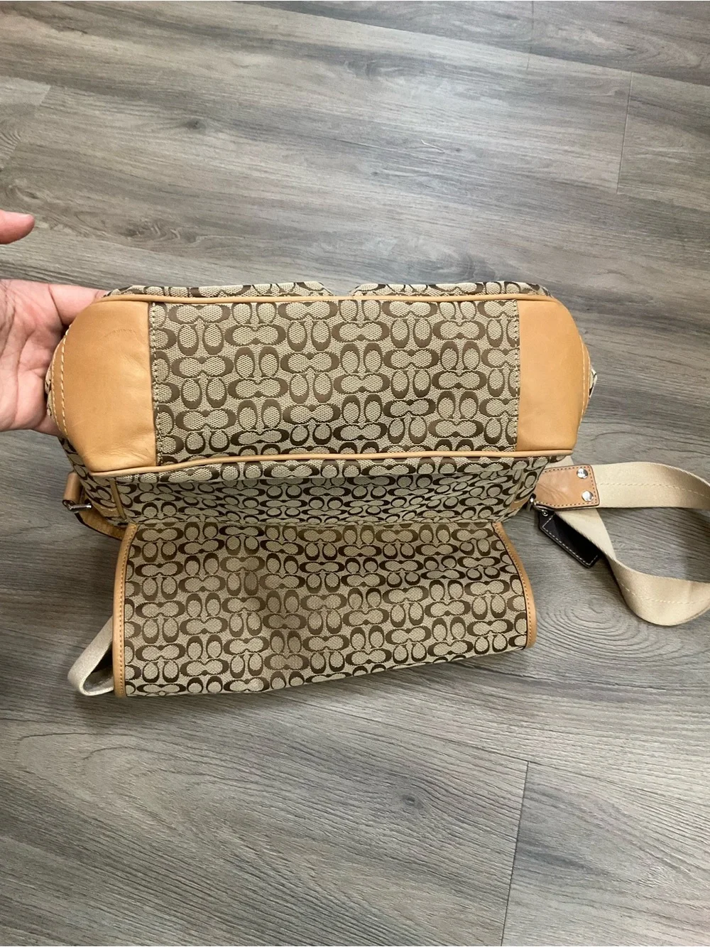 Coach Beige & Tan Signature Canvas Crossbody Bag